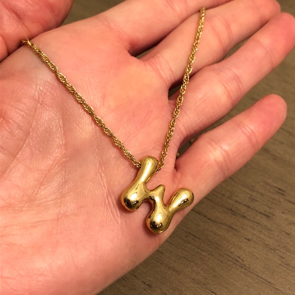Gold Tone Initial Bubble Letter W Necklace